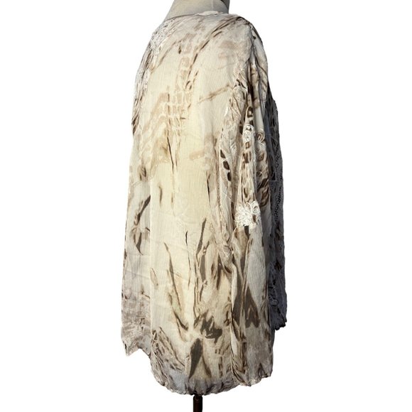 Travelers collection by Chicos 3/US-L16-18 Cardigan Open Front Brown Cream Embro - Picture 5 of 12